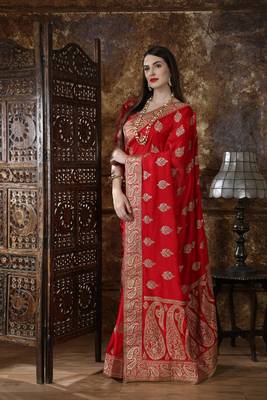 Red Embroidered Silk Saree With Blouse 3