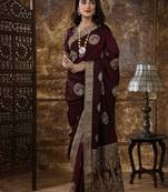 Maroon Embroidered Silk Saree With Blouse