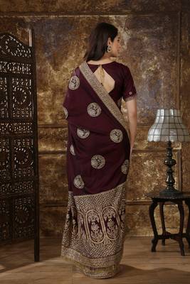 Maroon Embroidered Silk Saree With Blouse 2