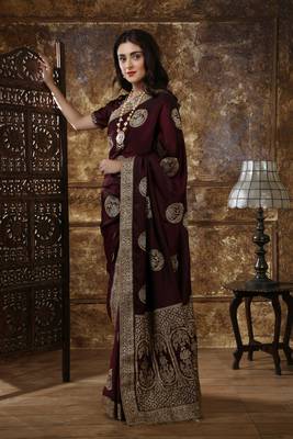 Maroon Embroidered Silk Saree With Blouse 3