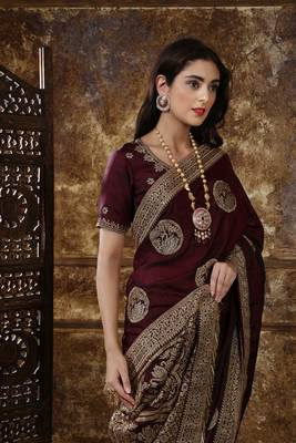 Maroon Embroidered Silk Saree With Blouse 4