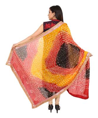 multicolor  Silk Bandhej Dupatta With Gotta Patti Border 2