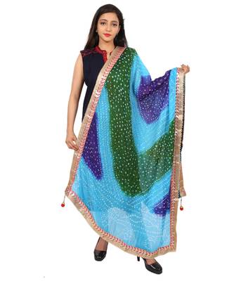 multicolor  Silk Bandhej Dupatta With Gotta Patti Border 1