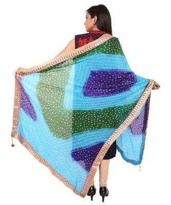 multicolor  Silk Bandhej Dupatta With Gotta Patti Border 4