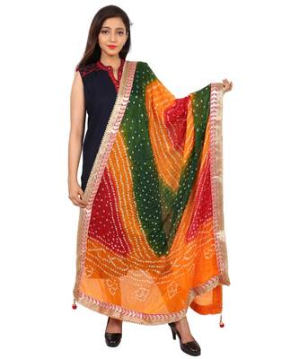 multicolor  Silk Bandhej Dupatta With Gotta Patti Border 1