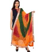 multicolor  Silk Bandhej Dupatta With Gotta Patti Border