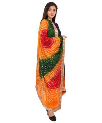 multicolor  Silk Bandhej Dupatta With Gotta Patti Border 3