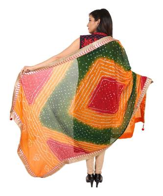 multicolor  Silk Bandhej Dupatta With Gotta Patti Border 4