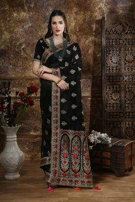 Black Embroidered Silk Saree With Blouse 1