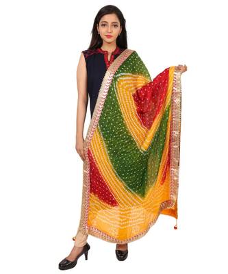 multicolor  Silk Bandhej Dupatta With Gotta Patti Border 1