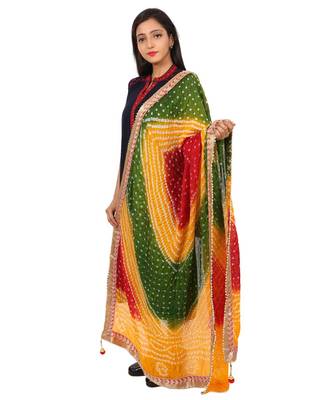 multicolor  Silk Bandhej Dupatta With Gotta Patti Border 2