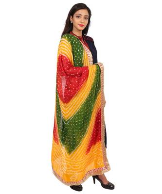 multicolor  Silk Bandhej Dupatta With Gotta Patti Border 3