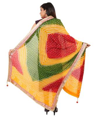 multicolor  Silk Bandhej Dupatta With Gotta Patti Border 4