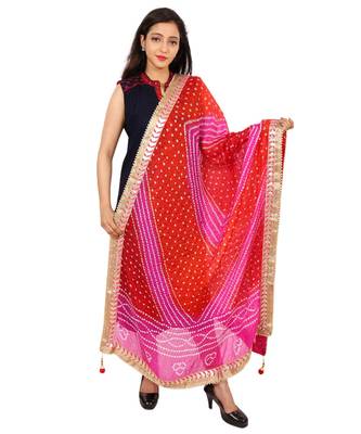 pink  Silk Bandhej Dupatta With Gotta Patti Border 1