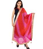 pink  Silk Bandhej Dupatta With Gotta Patti Border