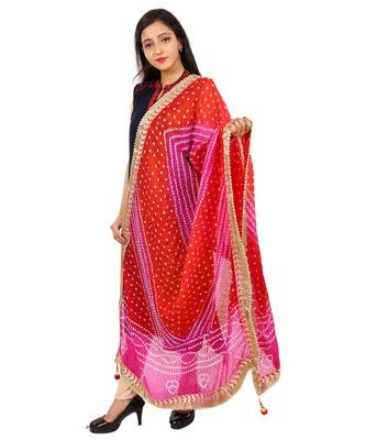 pink  Silk Bandhej Dupatta With Gotta Patti Border 2