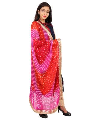 pink  Silk Bandhej Dupatta With Gotta Patti Border 3