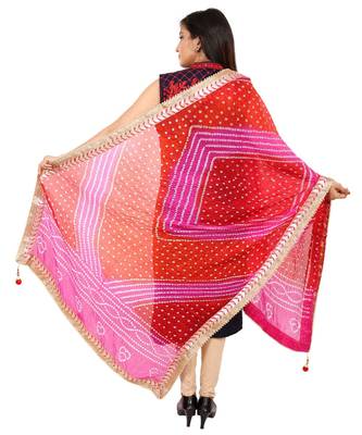 pink  Silk Bandhej Dupatta With Gotta Patti Border 4