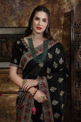 Black Embroidered Silk Saree With Blouse 4