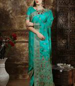 Teal Embroidered Silk Saree With Blouse