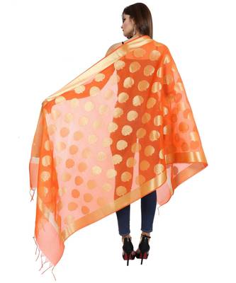 orange  Banarasi Silk Booti & Jaal Dupatta 4
