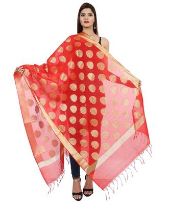 red  Banarasi Silk Booti & Jaal Dupatta 1