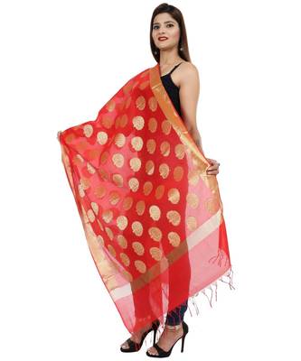 red  Banarasi Silk Booti & Jaal Dupatta 2