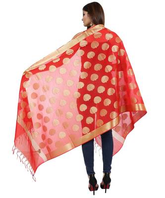 red  Banarasi Silk Booti & Jaal Dupatta 4