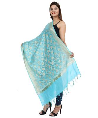blue  Banarasi Silk Booti & Jaal Dupatta 2