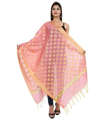 peach  Banarasi Silk Booti & Jaal Dupatta 1
