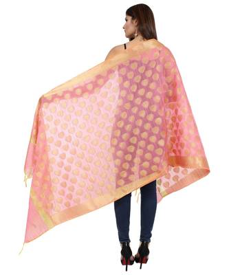 peach  Banarasi Silk Booti & Jaal Dupatta 4