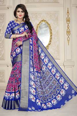 Light Pink Printed Cotton Poly Saree With Blouse 1