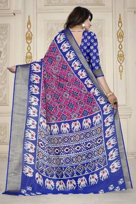 Light Pink Printed Cotton Poly Saree With Blouse 2