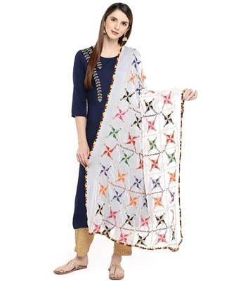 white  Fulkari Work Dupatta On Chiffon 1