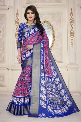 Light Pink Printed Cotton Poly Saree With Blouse 4
