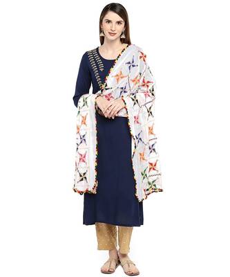 white  Fulkari Work Dupatta On Chiffon 2