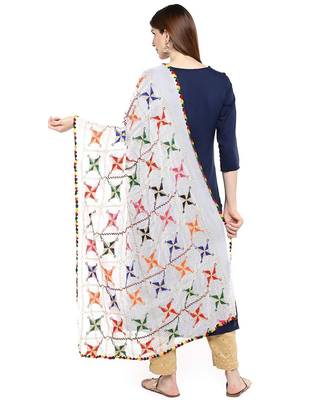 white  Fulkari Work Dupatta On Chiffon 4