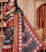 Black Printed Cotton Poly Saree With Blouse