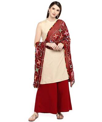maroon  Fulkari Work Dupatta On Chiffon 2