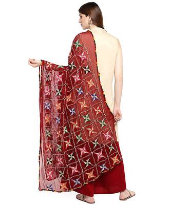 maroon  Fulkari Work Dupatta On Chiffon 4