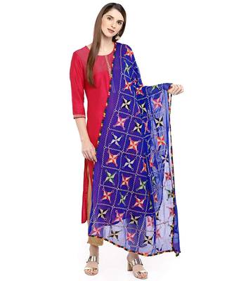 blue  Phulkari Work Dupatta On Chiffon 1