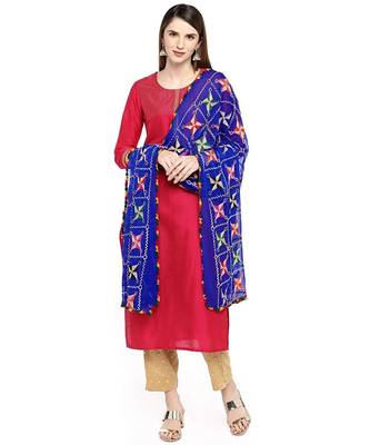 blue  Phulkari Work Dupatta On Chiffon 2