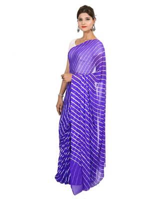 blue plain chiffon saree with blouse 1