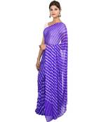 blue plain chiffon saree with blouse