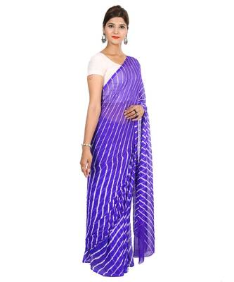 blue plain chiffon saree with blouse 2
