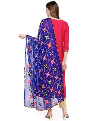 blue  Phulkari Work Dupatta On Chiffon 4