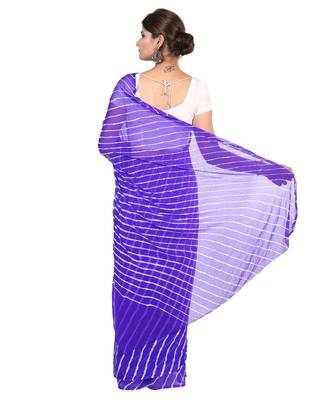 blue plain chiffon saree with blouse 3