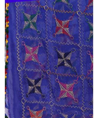blue  Phulkari Work Dupatta On Chiffon 5