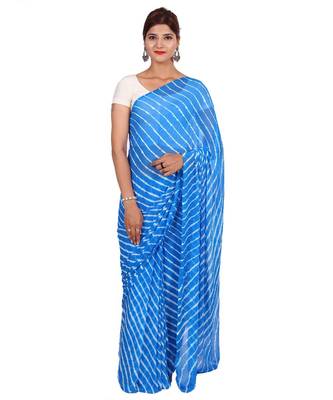 blue plain chiffon saree with blouse 1