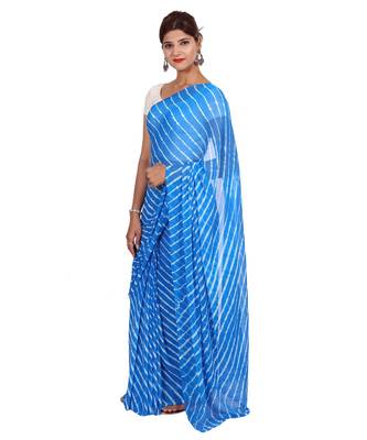 blue plain chiffon saree with blouse 2